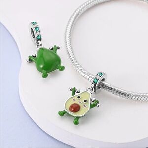 Cute Green Avocado & Frog Charm Dangle Bracelet Beads